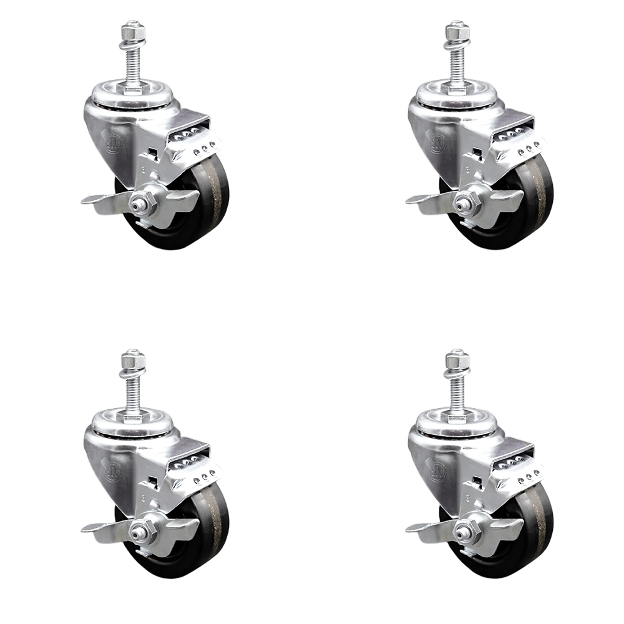 Service Caster, 3 1/2in. x 1 1/4in. Stem Casters, Wheel Diameter 3.5 in, Caster Type Swivel, Package (qty.) 4, Model# SCC-TS20S3514-PHR-TLB-381615-4